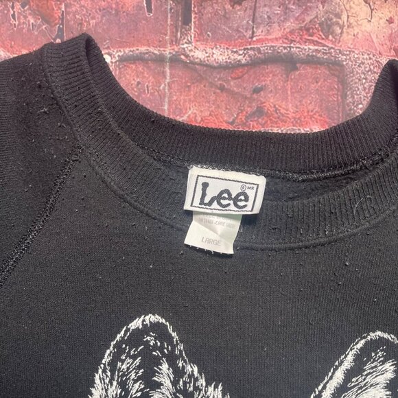 Vintage 90s LEE Wolf Graphic Nature Crewneck Sweatshirt Large Black White 1990 - Picture 4 of 6
